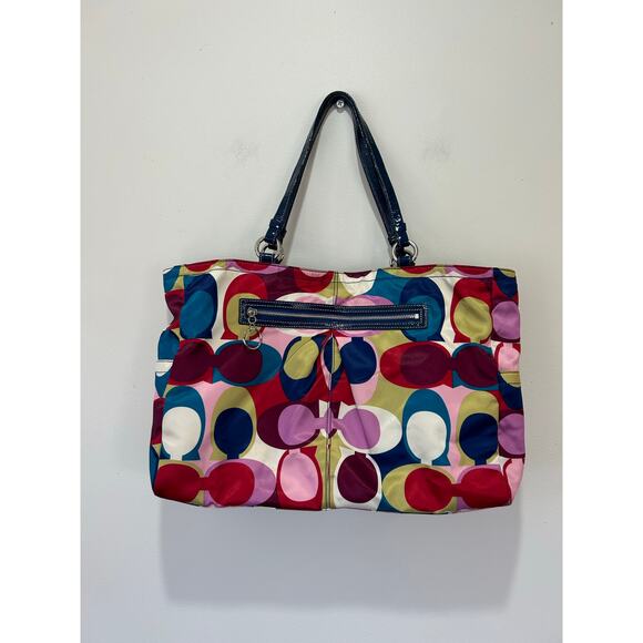 Vintage Coach Signature Scarf Print Satin Tote Bag - Picture 3 of 14